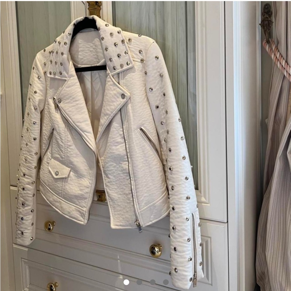 Structured white leather jacket